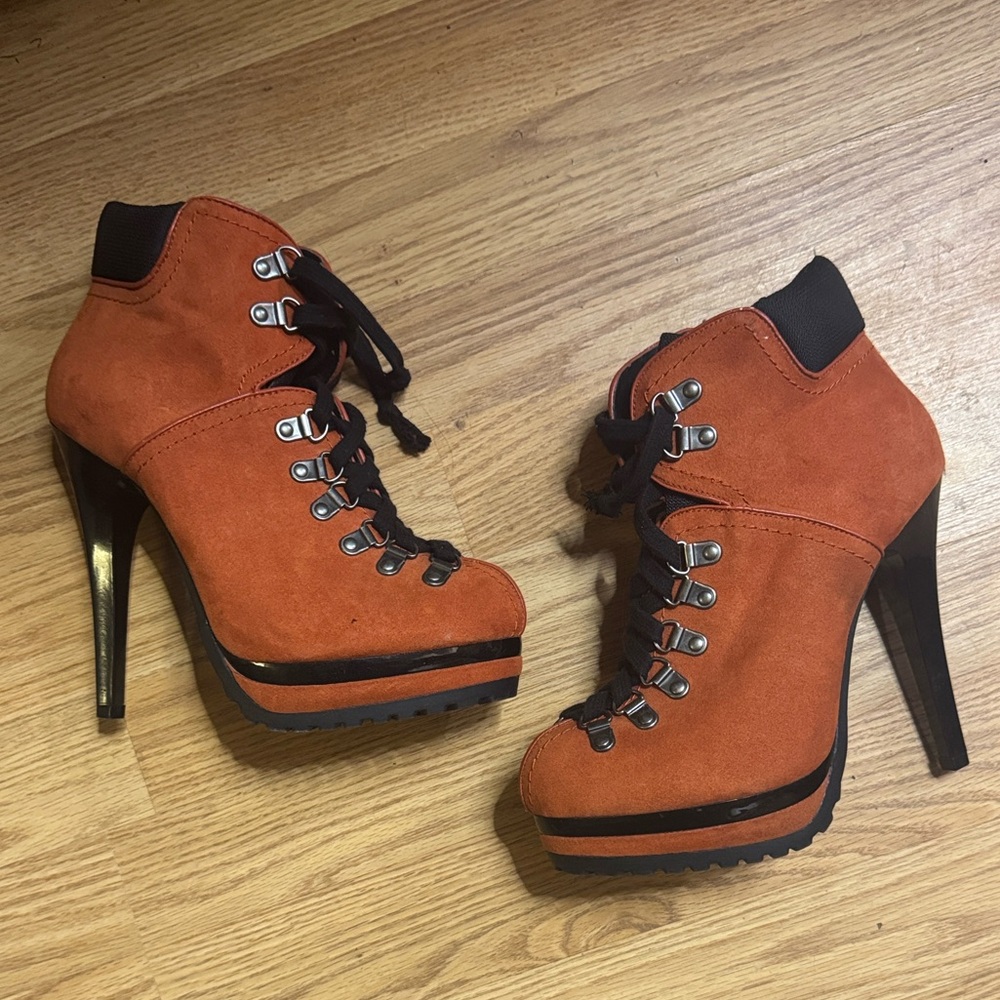 Xhilaration Orange Heeled Ankle Boots